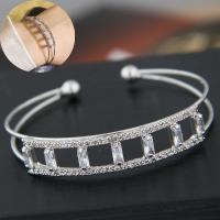 Cink Alloy Pljuska Bangle, srebrne boje pozlaćen, za žene & s Rhinestone, nikal, olovo i kadmij besplatno, 53mm, Prodano By PC