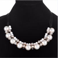 Kunststof parel ketting, Zinc Alloy, met ABS kunststof parel & Organza & Acryl, gold plated, met strass, nikkel, lood en cadmium vrij, 400mm, Per verkocht Ca 15.5 inch Strand