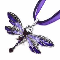 Zinc Alloy Halskæde, med Nylon, med 7cm extender kæde, Dragonfly, antik sølv farve forgyldt, for kvinde & emalje & med rhinestone, flere farver til valg, nikkel, bly & cadmium fri, 70x40mm, Længde Ca. 17.32 inch, 2Strands/Lot, Solgt af Lot