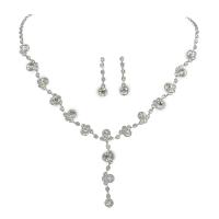 ottone set di gioielli fashion, pendente orecchino di goccia & Collana, with 10cm extender chain, placcato color argento, per la donna & con strass, assenza di nichel,piombo&cadmio, 35x10mm,105mm, Lunghezza Appross. 18.12 pollice, Venduto da set