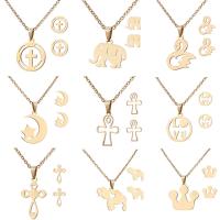 Roestvrij staal sieraden sets, Stud Oorbel & halsketting, roestvrij staal oorbel haak, gold plated, 2 stuks & voor vrouw, meer kleuren voor de keuze, Verkocht door Stel