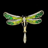 Zinc Alloy Broche, Dragonfly, gold plated, voor vrouw & glazuur & met strass, nikkel, lood en cadmium vrij, 57x70mm, Verkocht door PC