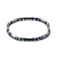 Hématite bracelet de cheville, Placage de couleur AB, unisexe, multicolore, 10x4mm,8x5mm, Longueur Environ 8.05 pouce, 10Strandstoron/lot, Vendu par lot