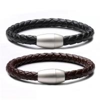 laiton bracelet, avec cuir PU, bijoux de mode & pour homme, plus de couleurs à choisir, 7mm, Longueur 8 pouce, 2PC/lot, Vendu par lot