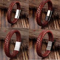 Cuero de PU Pulsera, con acero inoxidable, diverso tamaño para la opción & para hombre, más colores para la opción, Vendido por UD