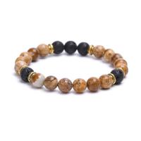 Gemstone Armbånd, Zinc Alloy, med Lava & Picture Jasper, forgyldt, Unisex, flere farver til valg, nikkel, bly & cadmium fri, Solgt Per 7.2 inch Strand