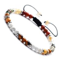 Agate Indiach Woven Ball Bracelet, le Gemstone, plátáilte, unisex & inchoigeartaithe, bán, Díolta Per 7.4 Inse Snáithe