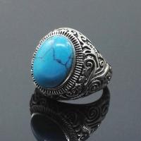 alliage de zinc bague, avec turquoise synthétique, Plaqué de couleur d'argent, normes différentes pour le choix & pour homme, protéger l'environnement, sans nickel, plomb et cadmium, 23mm, Vendu par PC