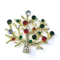 Zinc Alloy Brocher, Tree, guldfarve belagt, for kvinde & med rhinestone, flerfarvede, nikkel, bly & cadmium fri, 45x50mm, 5pc'er/Lot, Solgt af Lot