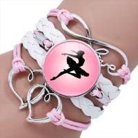 PU Armband, met Organisch glas & Zinc Alloy, zinklegering karabijn, plated, multilayer & tijd gem sieraden & verschillende ontwerpen voor de keuze & voor vrouw, roze, 25mm, Lengte Ca 8.2 inch, 10strengen/Lot, Verkocht door Lot