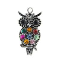 Zinc Alloy Animal Pendler, Owl, forgyldt, med rhinestone, nikkel, bly & cadmium fri, 49*23mm, Solgt af PC