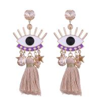 Zinc Alloy Tassel Earring, med Bomuldsgarn & Krystal, Eye, guldfarve belagt, for kvinde & med rhinestone, flere farver til valg, nikkel, bly & cadmium fri, 92mm, Solgt af par