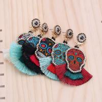 Hars Tassel Earring, met Katoen draad, Schedel, handgemaakt, voor vrouw & met strass, meer kleuren voor de keuze, nikkel, lood en cadmium vrij, 93mm, Verkocht door pair