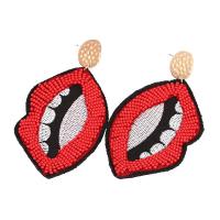 Pendientes de Aleación de Zinc, con Seedbead & paño, Labios, chapado en color dorado, Joyería & para mujer, Rojo, libre de níquel, plomo & cadmio, 96mm, Vendido por Par