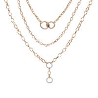 lega in zinco collana, with 7cm extender chain, placcato color oro, tre strati & catena ovale & per la donna & con strass, assenza di nichel,piombo&cadmio, 32x20mm,15x51mm, Venduto per Appross. 13.19 pollice, Appross. 17.72 pollice filo