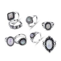 Zinklegering Ring Set, Zinc Alloy, met Opaal, silver plated, 8 stuks & Vintage & voor vrouw, nikkel, lood en cadmium vrij, Maat:5.5-9.5, 8pC's/Stel, Verkocht door Stel