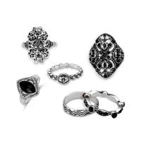 Sinc Alloy Ring Set, dath airgid antique plátáilte, 6 phíosa & do bhean & le rhinestone, nicil, luaidhe & caidmiam saor in aisce, Méid:4.5-7, 6ríomhairí pearsanta/Socraigh, Díolta De réir Socraigh