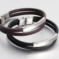 Cuero de PU Pulsera, con acero inoxidable, Doble capa & para hombre, más colores para la opción, longitud 8 Inch, Vendido por UD