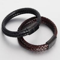 Cuero de PU Pulsera, con acero inoxidable, Doble capa & diverso tamaño para la opción & para hombre, más colores para la opción, Vendido por UD