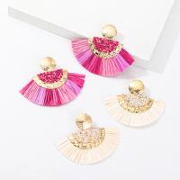 Zinc Alloy Tassel Earring, met Rafidah grass, Fan, voor vrouw, meer kleuren voor de keuze, 6.6CMX8.5CM, 2pair/Lot, Verkocht door Lot