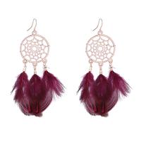 Zinc Alloy Dreamcatcher ørering, med Feather, Drømme fanger, ægte forgyldt, for kvinde, flere farver til valg, nikkel, bly & cadmium fri, 91mm, Solgt af par