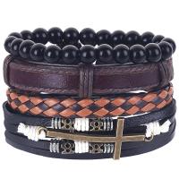 PU Leder Armband, mit Edelstein, 4 Stück & Modeschmuck & für den Menschen, schwarz und braun, verkauft per ca. 7 ZollInch Strang