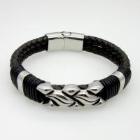 Læder Armbånd, med Stainless Steel, mode smykker & for mennesket, sort, 13mm, 14mm, Solgt Per Ca. 8.4 inch Strand