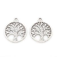 Sinkkiseos riipukset, Tree of Life, antiikki hopea päällystetty, ontto, nikkeli, lyijy ja kadmium vapaa, 20x17x1mm, Reikä:N. 1mm, N. 100PC/laukku, Myymät laukku