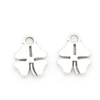 Liga de zinco Clover Pendant, Trevo de quatro folhas, banho de cor prata antiga, níquel, chumbo e cádmio livre, 13x10x1mm, Buraco:Aprox 2mm, Aprox 200PCs/Bag, vendido por Bag