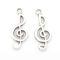 Cink ötvözet Medálok, Music Note, antik ezüst színű bevonattal, nikkel, ólom és kadmium mentes, 26x10x2mm, Lyuk:Kb 3mm, Kb 100PC-k/Bag, Által értékesített Bag