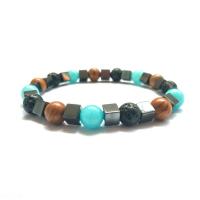 Gemstone Bracelets Black Agate with Grain Stone & Hematite plated Unisex Sold Per 7.2 Inch Strand