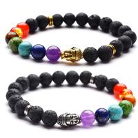 Gemstone Bracciali, lava, with pietra preziosa, Budda, placcato, unisex, nessuno, Lunghezza 7.4 pollice, 3Strandstrefolo/lotto, Venduto da lotto