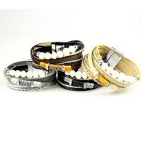 PU cavo bracciali, with Vellutino & perla d'acquadolce coltivata naturalmente, placcato, unisex & con strass, nessuno, Venduto per 7.2 pollice filo