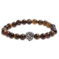 Zinc Alloy Armbånd, med Tiger Eye, Lion, forgyldt, Unisex & anti-træthed, flere farver til valg, nikkel, bly & cadmium fri, 8mm, Solgt Per Ca. 7.49 inch Strand