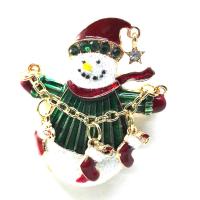 Zinc Alloy Broche, Snowman, guldfarve belagt, Juledesign & for kvinde & emalje & med rhinestone, nikkel, bly & cadmium fri, 40x45mm, 5pc'er/Lot, Solgt af Lot