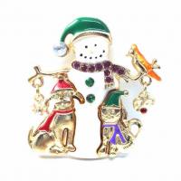 Zinc Alloy Broche, Snowman, guldfarve belagt, Juledesign & for kvinde & emalje & med rhinestone, nikkel, bly & cadmium fri, 44mm, 5pc'er/Lot, Solgt af Lot