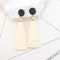 Katoen draad Tassel Earring, met Zinc Alloy, roestvrij staal oorbel bericht, gold plated, mode sieraden & voor vrouw, meer kleuren voor de keuze, 15x90mm, Verkocht door pair