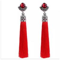 Zinc Alloy Tassel Earring, met Katoen draad, antiek zilver plated, voor vrouw & met strass, meer kleuren voor de keuze, nikkel, lood en cadmium vrij, 90mm, Verkocht door pair