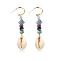 Boucles d'oreilles en alliage de zinc, avec Pierre naturelle & coquille, Placage de couleur d'or, pour femme, multicolore, protéger l'environnement, sans nickel, plomb et cadmium, 13x78mm, Vendu par paire