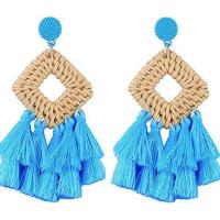 Træ Tassel Earring, med Bomuldsgarn, mode smykker & for kvinde, flere farver til valg, 85*35mm, Solgt af par