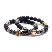 lave volcanique bracelet, avec alliage de zinc, Placage, bijoux de mode & unisexe & styles différents pour le choix, noire, Longueur 7.2 pouce, 5Strandstoron/lot, Vendu par lot