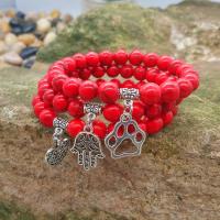 Jaspe d'impression bracelet, avec alliage de zinc, Placage, unisexe & styles différents pour le choix, rouge, 8mm, Longueur 7.2 pouce, 5Strandstoron/lot, Vendu par lot