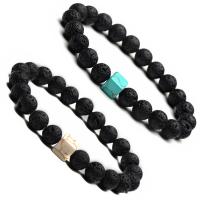 lave volcanique bracelet, avec turquoise, Placage, unisexe & styles différents pour le choix, noire, Longueur 7.2 pouce, 5Strandstoron/lot, Vendu par lot