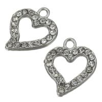 Zinklegering Hart Hangers, Zinc Alloy, met strass, zilver, nikkel, lood en cadmium vrij, 14.50x17x1.50mm, Gat:Ca 2mm, 20pC's/Lot, Verkocht door Lot