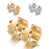 Huggie Hoepel Oorbel, Roestvrij staal, plated, geborsteld & micro pave zirconia & voor vrouw, meer kleuren voor de keuze, 13mm, 7mm, 2.3mm, Verkocht door pair