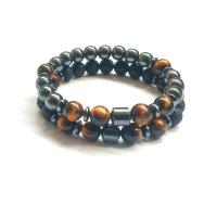 Lava Armband, met Tiger Eye & Hematiet, plated, verschillende materialen voor de keuze & uniseks, 8mm, Lengte 7.2 inch, 5strengen/Lot, Verkocht door Lot