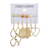 aleación de zinc Aretes, Pendiente de stud & pendiente, con Perlas plásticas, chapado en color dorado, 6 piezas & para mujer, libre de níquel, plomo & cadmio, Vendido por Set