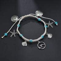 Sinc Alloy Anklet, le turquoise & Cadás Corda, plátáilte, do bhean, nicil, luaidhe & caidmiam saor in aisce, Díolta De réir Snáithe