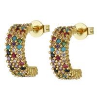 Brass Stud Earring real gold plated micro pave cubic zirconia & for woman nickel lead & cadmium free Sold By Pair