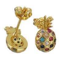 Brass Stud Earring Pineapple real gold plated micro pave cubic zirconia & for woman nickel lead & cadmium free Sold By Pair